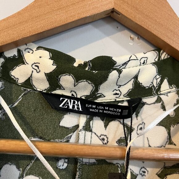 NWT Zara Floral Print Shirt Dress Women's Size Medium M Green - Picture 4 of 7